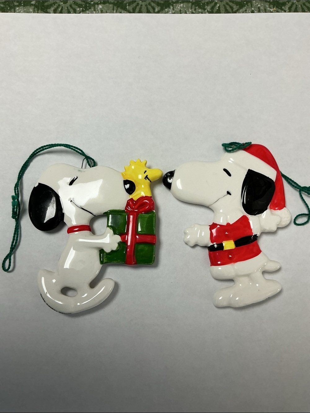 Snoopy Santa 3” Ceramic Holiday Ornament 1968 Lot of 2